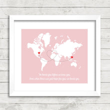 Load image into Gallery viewer, Adoption World Map - Carterville, Illinois, USA - Manila, Philippines - Adopting Parents -  Long Distance - Adoption Gift - New Parents
