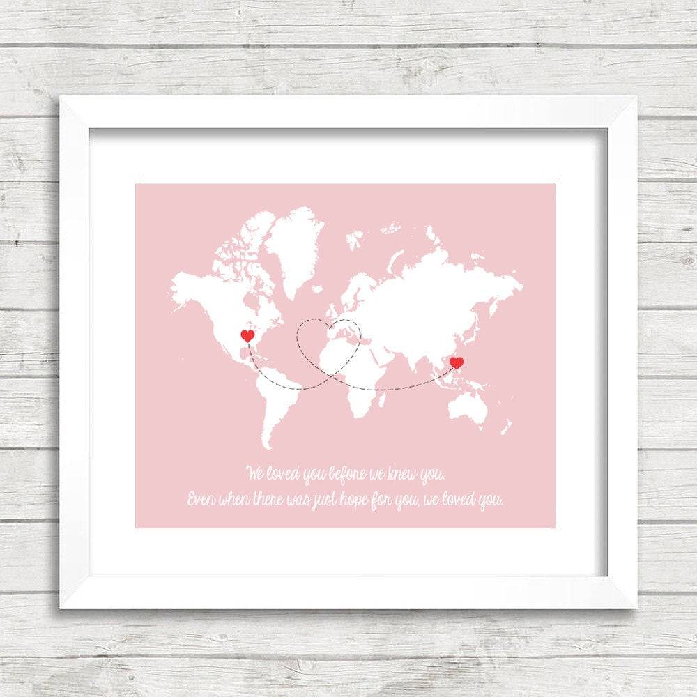 Adoption World Map - Carterville, Illinois, USA - Manila, Philippines - Adopting Parents -  Long Distance - Adoption Gift - New Parents