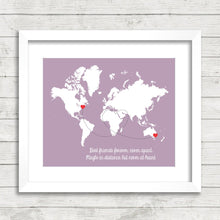 Load image into Gallery viewer, Best Friends World Map - Maybe in Distance, But Never at Heart - New York City, NY, USA - Sydney, Australia - Long Distance Friendship
