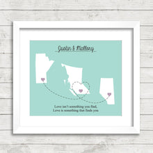 Load image into Gallery viewer, Canada Love Map - Three Provinces, One Print - Winnipeg, Manitoba - Kelowna, British Columbia - Edmonton, Alberta -West Coast Love
