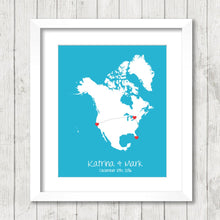 Load image into Gallery viewer, North America Love Map - Long Distance Relationships - San Francisco, California - Toronto, Ontario - Miami, Florida-American-Canadian
