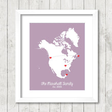 Load image into Gallery viewer, North America Family Map - Long Distance Family - St. John&#39;s, Newfoundland - Vancouver, BC - Nashville, Tennessee - Cancun, Mexico
