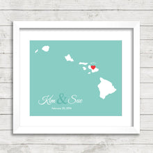 Load image into Gallery viewer, Hawaii Love Map - Maui, Hawaii - The Aloha State - Destination Wedding - Hawaii Honeymoon - Paper Anniversary - Same Sex Marriage
