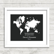 Load image into Gallery viewer, World Love Map - Toronto, Ontario, Canada - Reykjavík, Iceland - Nordic - World Travelers - Long Distance Love - Newlyweds - Mr and Mrs
