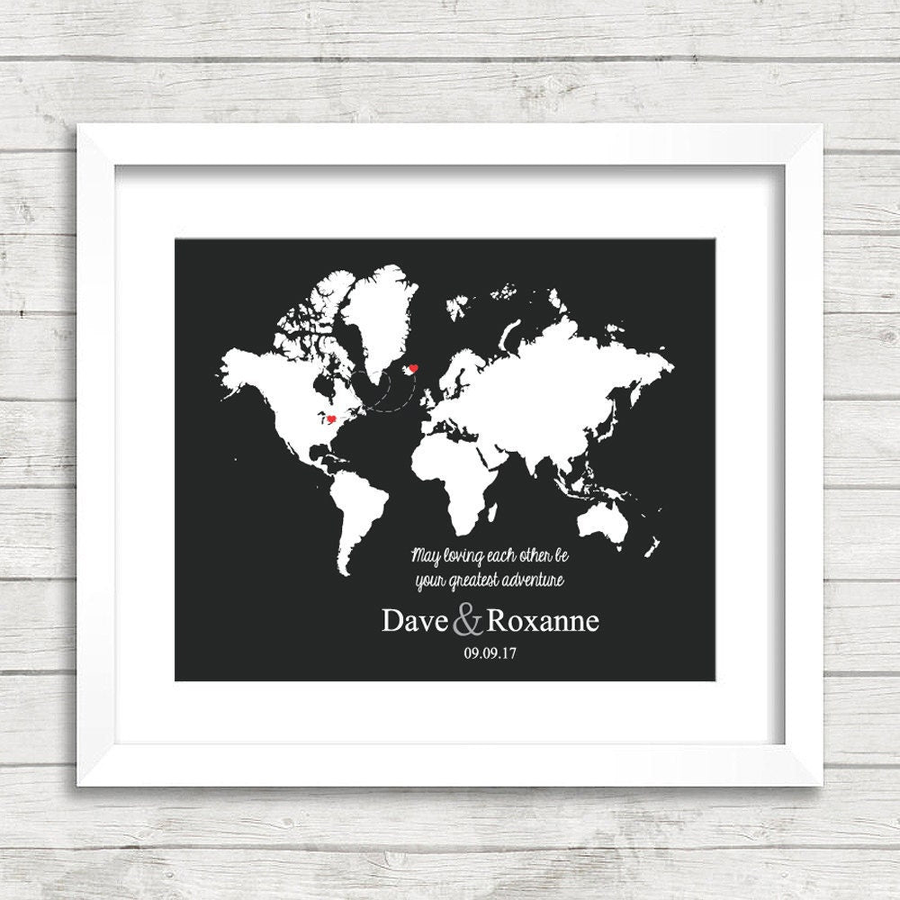 World Love Map - Toronto, Ontario, Canada - Reykjavík, Iceland - Nordic - World Travelers - Long Distance Love - Newlyweds - Mr and Mrs