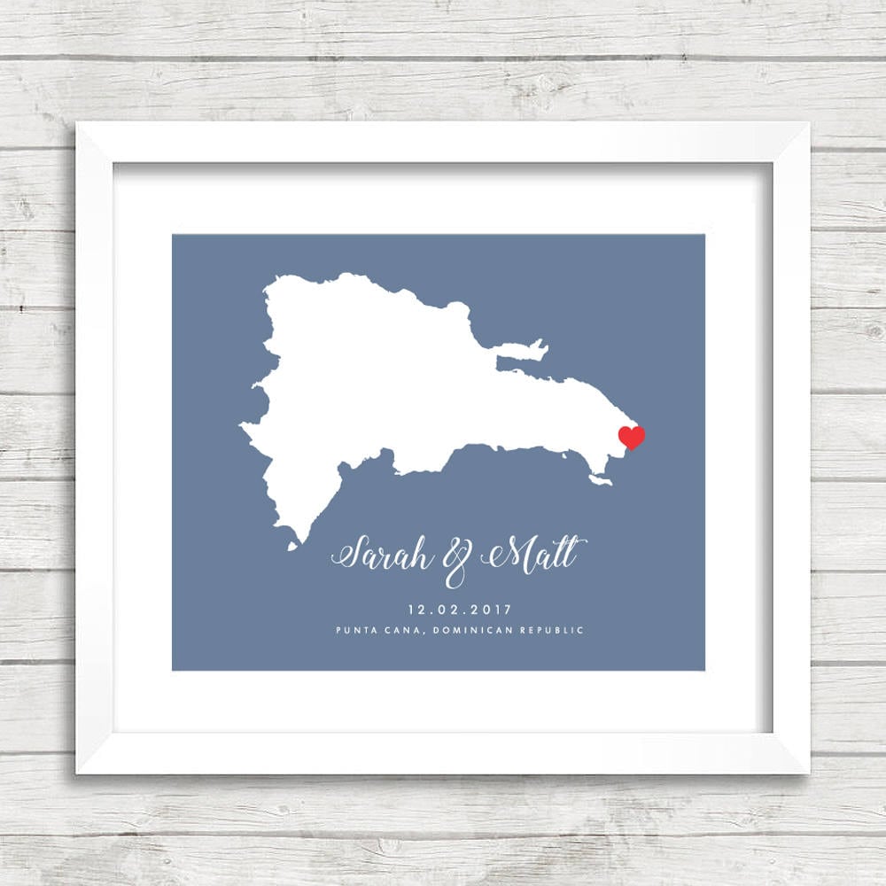 Dominican Republic Love Map - Punta Cana, Dominican Republic - Destination/Beach Wedding - Paper Anniversary - Mrs and Mrs