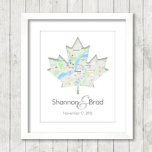 Load image into Gallery viewer, Canadian Maple Leaf Map - Ottawa, Ontario, Canada - Canadian Wedding / Honeymoon - The Great White North - Eh - Love Map - Any Location
