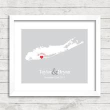 Load image into Gallery viewer, Long Island Love Map - Seaford, New York - Atlantic Ocean - Gay Wedding - Wedding, Engagement &amp; Anniversary Gift - State Art Print
