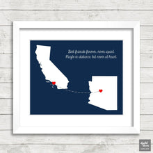 Load image into Gallery viewer, Best Friends State Maps - Maybe in Distance, But Never at Heart - Los Angeles, California - Prescott, Arizona - Long Distance Friendship
