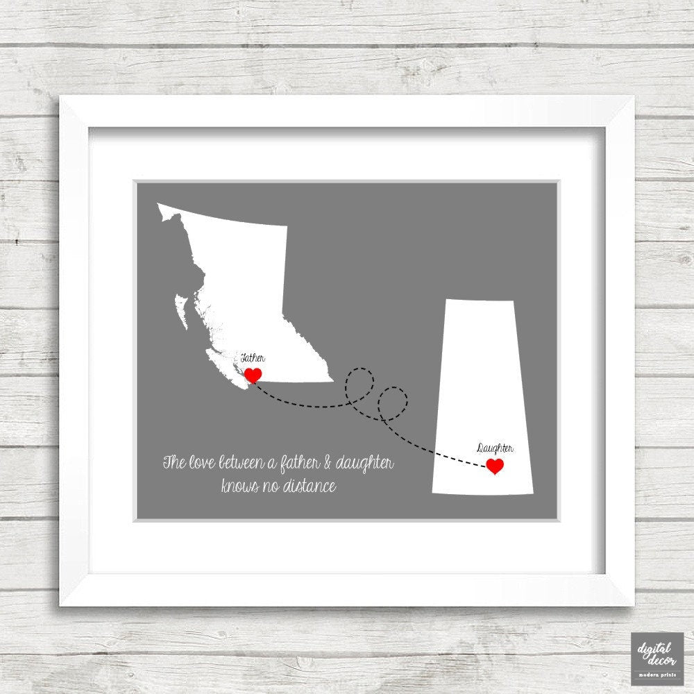 Father & Daughter Love Map - Vancouver, British Columbia - Regina, Saskatchewan - Long Distance Family - Daddy's Little Girl - Father's Day