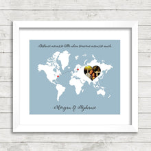 Load image into Gallery viewer, Love World Map - Couples Photo Map - Helsinki, Finland - Boston, Massachusetts, USA - Long Distance Relationship - Miles Apart -
