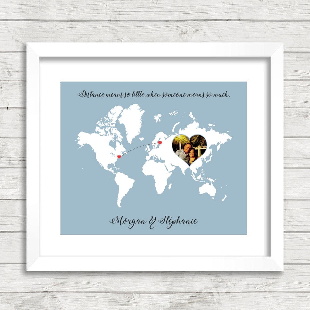 Love World Map - Couples Photo Map - Helsinki, Finland - Boston, Massachusetts, USA - Long Distance Relationship - Miles Apart -