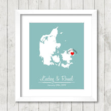 Load image into Gallery viewer, Denmark Love Map - Copenhagen, Denmark - Scandinavian - Nyhavn harbour - Destination Wedding - Engagement &amp; Anniversary - Newlyweds
