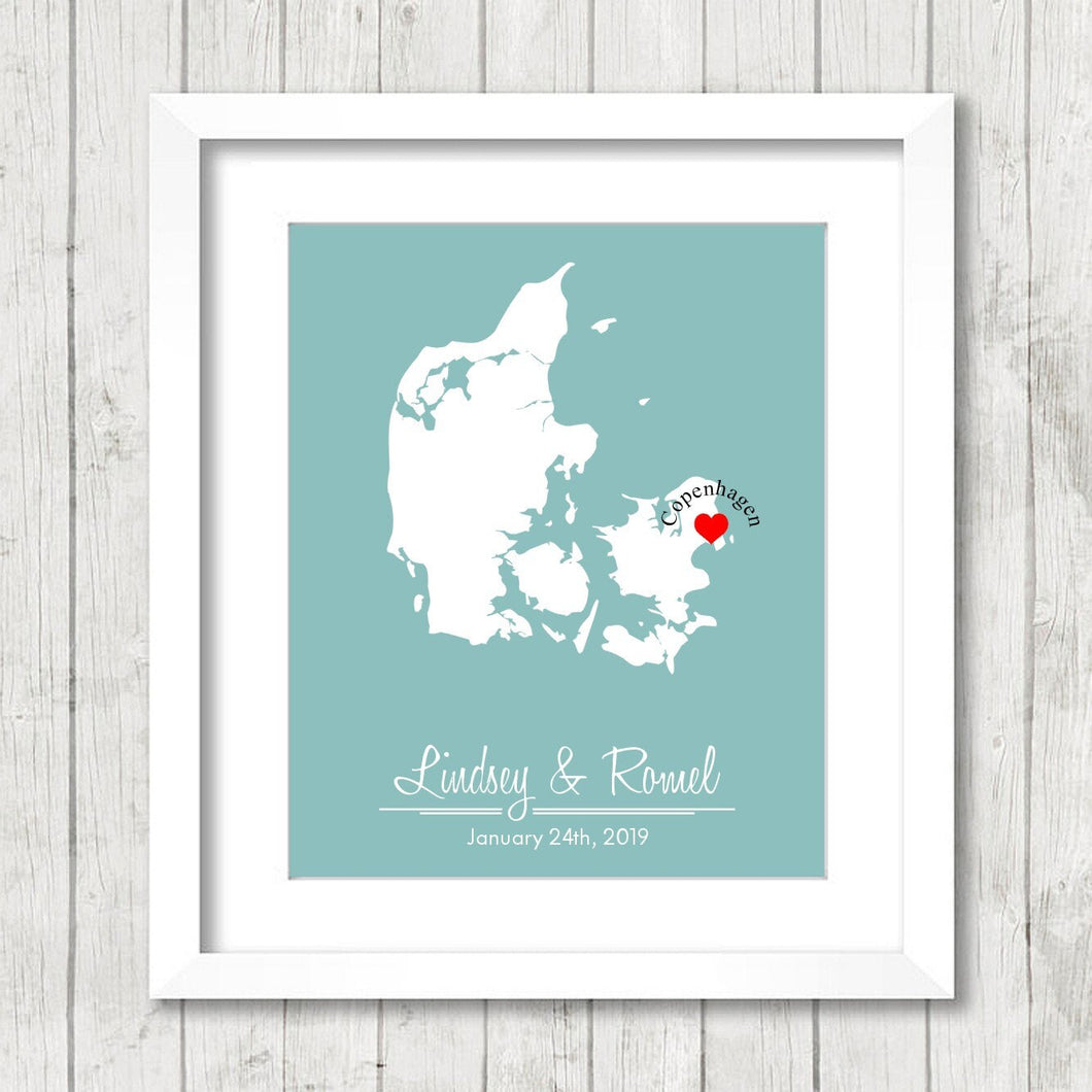 Denmark Love Map - Copenhagen, Denmark - Scandinavian - Nyhavn harbour - Destination Wedding - Engagement & Anniversary - Newlyweds