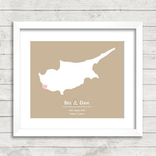 Load image into Gallery viewer, Cyprus Map - Paphos, Cyprus - Eastern Mediterranean - Love Map - Greek - Turkish - Paper Anniversary - Honeymoon
