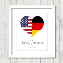 Load image into Gallery viewer, International Flag Map -Two Countries, One Print - United States Flag - USA - Flag Germany - German - American - Berlin - Munich - Frankfurt
