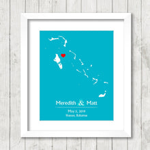 Load image into Gallery viewer, Bahamas Love Map - Nassau, New Providence - Bahamas Wedding - Caribbean Wedding - Engagement &amp; Anniversary Gift - Newlyweds - Exuma -
