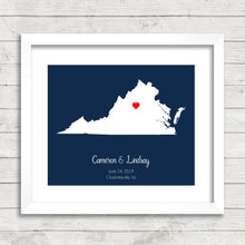 Load image into Gallery viewer, Virginia State Map - Charlottesville, Virginia - C&#39;Ville - Chesapeake Bay - Personalized State Map Wedding Print - Virginia
