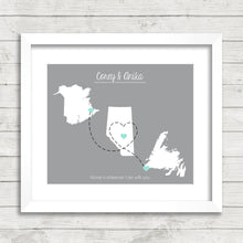 Load image into Gallery viewer, Canadian Love Map - Three Provinces, One Print - Dieppe, New Brunswick - Edmonton, Alberta - Port Aux Basque, Newfoundland - Canadian
