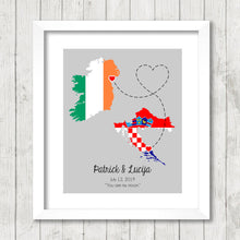 Load image into Gallery viewer, International Love Map - Two Countries, One Print - Dundalk, Ireland - Emerald Isle - Split, Croatia -  Dalmatian Coast - Adriatic Sea
