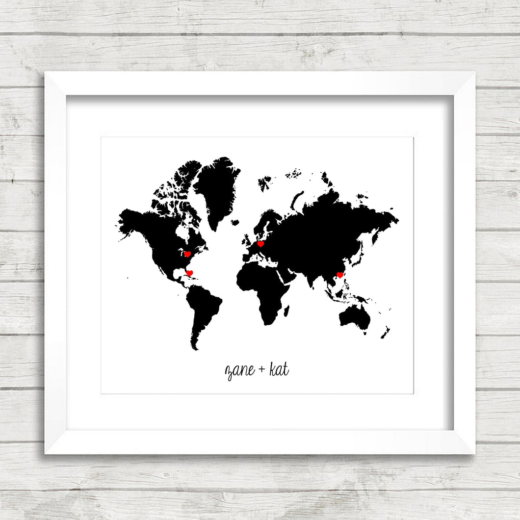 World Travelers Map - Adventure Awaits - Wanderlust - World Map - Minimal Print - Black & White - Travel Decor - Toronto - Hong Kong