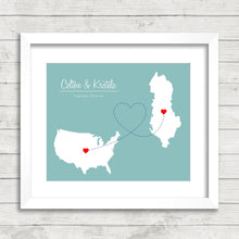 Load image into Gallery viewer, International Love Map - Two Countries, One Print - Wichita, Kansas, USA - Elbasan, Albania - Christmas Gift -
