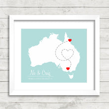 Load image into Gallery viewer, Australia Love Map - Cairns, Queensland - Bendigo, Victoria - Aussie Wedding - Australian Wall Art - Home Décor - Great Barrier Reef
