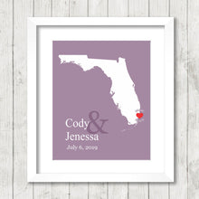 Load image into Gallery viewer, Florida Wedding Map - Miami Beach, Florida - Sunshine State - Destination Wedding - Wedding, Engagement &amp; Anniversary Gift - Newlyweds
