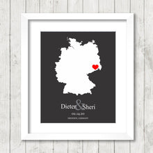 Load image into Gallery viewer, Germany Love Map - Dresden, Saxony, Germany - European - German  - Custom Art - Destination Wedding -Engagement &amp; Anniversary - Newlyweds
