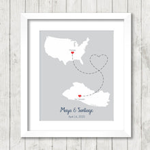 Load image into Gallery viewer, International Love Map - Two Countries, One Print - Memphis, Tennessee, USA - San Salvador, El Salvador - Central America - Salvadoran
