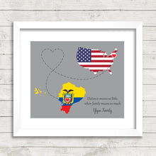 Load image into Gallery viewer, International Love Map - Two Countries, One Print - New York, New York, USA - Chunchi, Ecuador - Ecuadorian - American -
