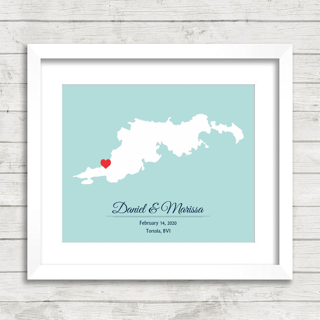 Tortola, British Virgin Islands Map - Little Apple Bay, BVI - Road Town - Destination/Beach Wedding - Newlyweds -  Engagement & Anniversary