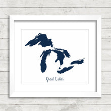 Load image into Gallery viewer, Great Lakes Print - Lake Huron - Lake Ontario - Lake Michigan - Lake Erie - Lake Superior - Toronto - Maps - Cottage Decor - Summer
