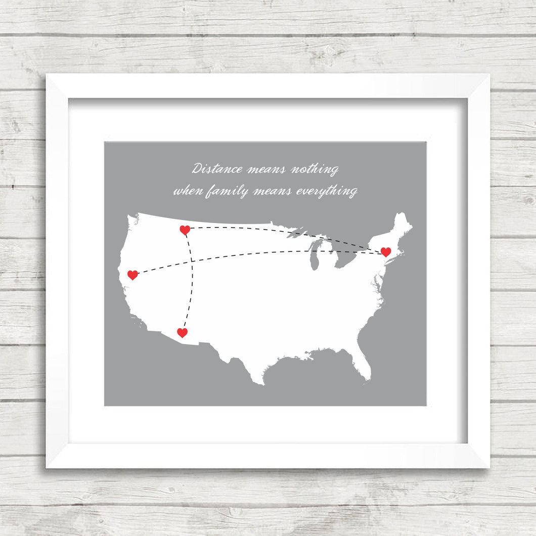 USA Family Map - Dalton, Massachusetts - Great Falls, Montana - Yuba City, California - Tucson, Arizona - Long Distance Family - Christmas