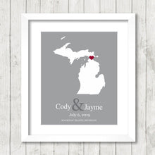 Load image into Gallery viewer, Michigan Love Map - Mackinac Island, Michigan - Mackinaw City - The Mitten State - Destination Wedding - Great Lakes - Midwestern
