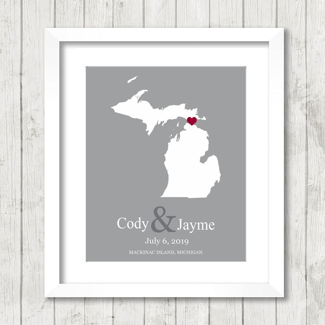 Michigan Love Map - Mackinac Island, Michigan - Mackinaw City - The Mitten State - Destination Wedding - Great Lakes - Midwestern