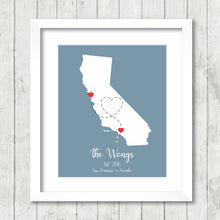 Load image into Gallery viewer, California State Love Map - San Francisco - Arcadia, Los Angeles County - The Golden State - Same Sex - Gay Wedding - Wedding Gift
