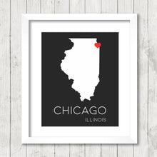 Load image into Gallery viewer, Illinois State Art - Chicago, Illinois - State Map - Illinois Silhouette - Home Sweet Home - Living Room Decor - Chi Town
