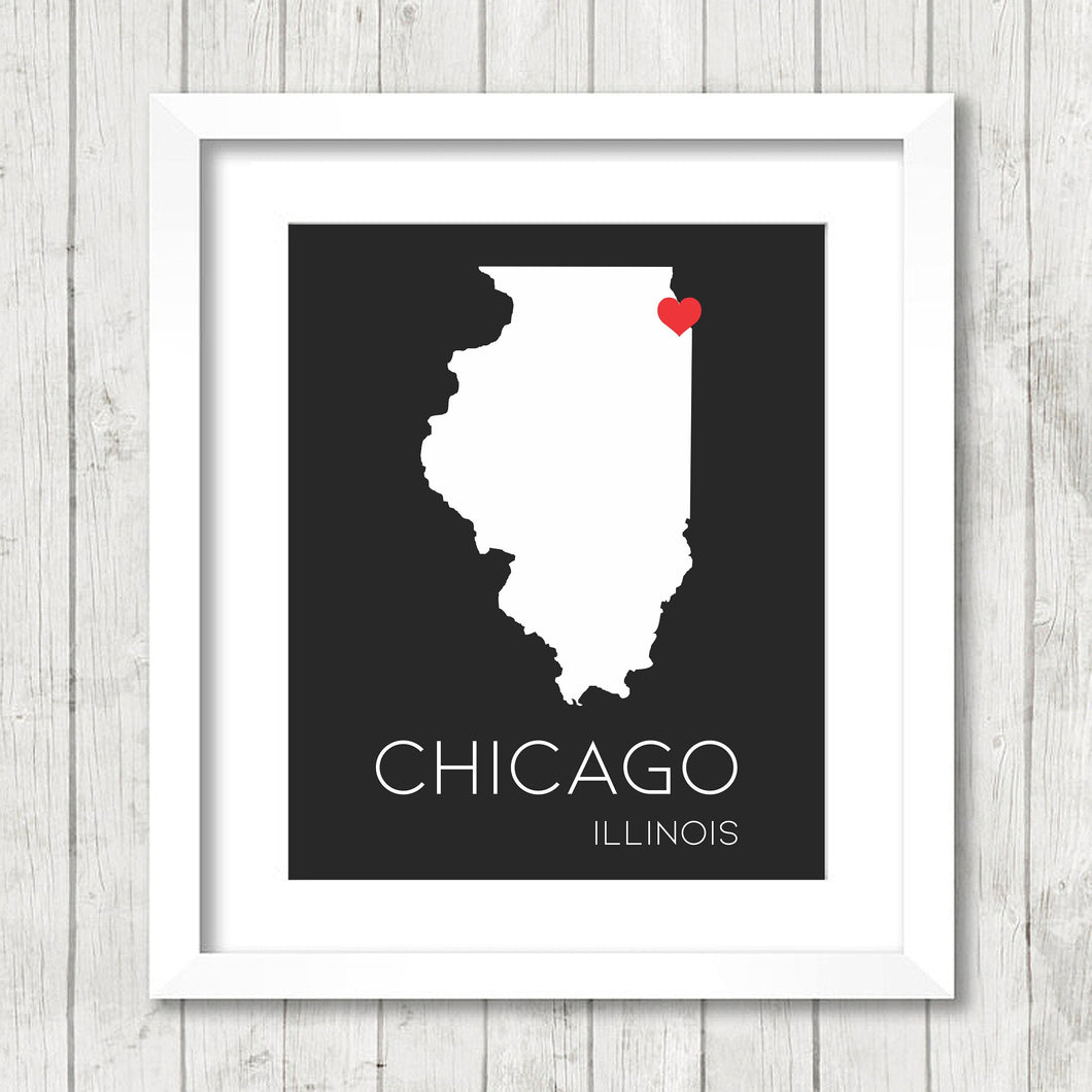 Illinois State Art - Chicago, Illinois - State Map - Illinois Silhouette - Home Sweet Home - Living Room Decor - Chi Town