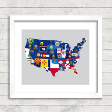 Load image into Gallery viewer, USA States Print - American State Flags - American Roots - Travel Abroad - New York - Boston - Los Angeles - Miami - Red, White &amp; Blue -
