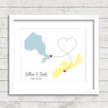 Load image into Gallery viewer, Canadian Provinces Love Map - Two Provinces, One Print - Halifax, Nova Scotia - Ottawa, Ontario - East Coast - Toronto - Dartmouth
