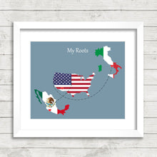 Load image into Gallery viewer, Family International Love Map - Three Countries, One Print - Michoacán, Mexico - Arizona, USA - Naples, Italy - Family Roots - Mexican
