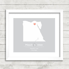 Load image into Gallery viewer, Egypt Map - Cairo, Egypt - Northeast Africa - Middle East - Love Map - Egyptian - Paper Anniversary - Honeymoon
