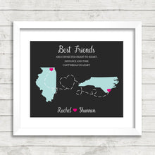 Load image into Gallery viewer, Best Friends State Print - Lake in the Hills, Illinois - Wilmington, North Carolina - Long Distance Friendship - Besties Map - Goodbye Gift
