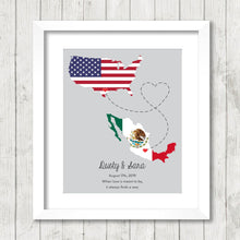 Load image into Gallery viewer, International Love Map - Two Countries, One Print - Austin, Texas, USA - Mexico City, Mexico - Ciudad de México - Mexican - American
