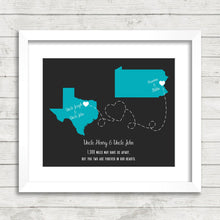 Load image into Gallery viewer, Family Love Map - Uncles, Niece &amp; Nephew - Two States, One Print - Little Elm, Texas - Dallas - The Poconos, Pennsylvania - Christmas Gift
