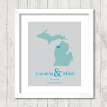 Load image into Gallery viewer, Michigan Love Map - Traverse City, Michigan - Northern Michigan - The Mitten State - Destination Wedding - Great Lakes - Midwestern
