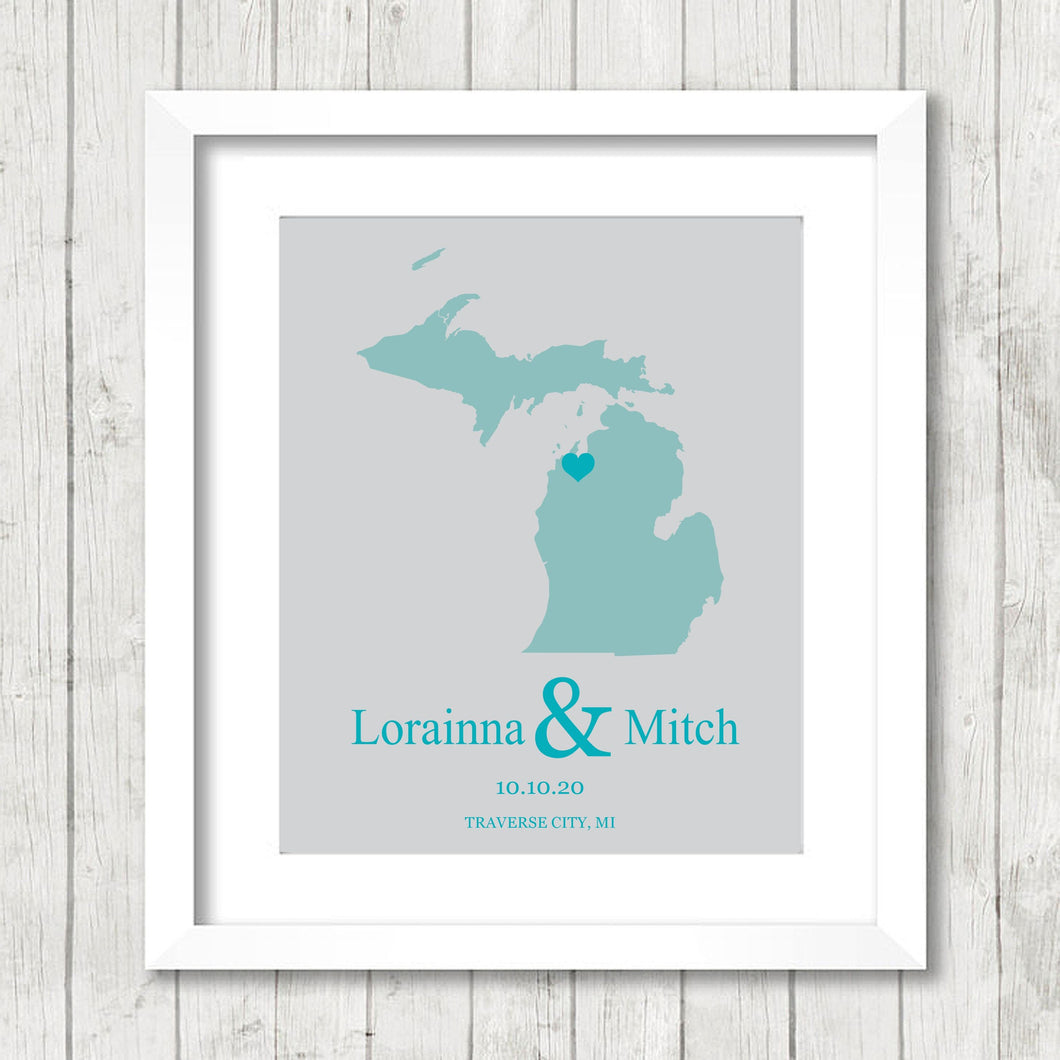 Michigan Love Map - Traverse City, Michigan - Northern Michigan - The Mitten State - Destination Wedding - Great Lakes - Midwestern