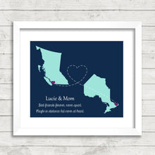 Load image into Gallery viewer, Mother &amp; Daughter Province Maps - Vancouver, British Columbia - Ottawa, Ontario - Long Distance Family - Toronto - Christmas - Birthday
