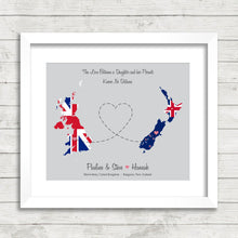 Load image into Gallery viewer, Long Distance Friendship or Family Map - Shrewsbury, England, UK - Rangiora, New Zealand - Christmas Gift-Covid Christmas-Moving Away -
